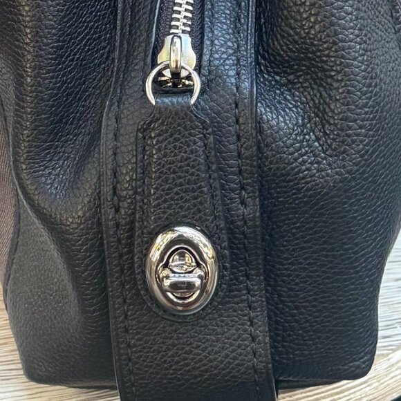 COACH EDIE 31 HORSE AND CARRIAGE JACQUARD CANVAS LEATHER SHOULDER BAG BLACK GREY - Picture 9 of 15